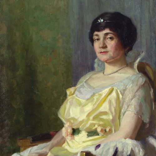 fig 4. Fritz Sattler, Portrait Of A Lady With Robes - Large Antique Oil Painting