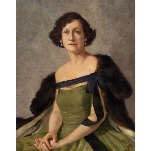 fig 1. Philippe De Rougemont, Portrait Of A Lady In An Evening Gown - Oil Painting