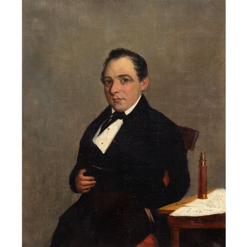fig 1. Mid-19th-Century Dutch School, Portrait Of A Navigator - Antique Oil Painting 