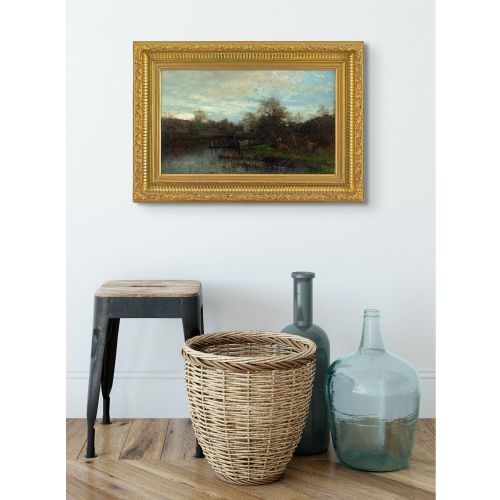fig 1. Victor Forssell, River Landscape With Cottages - Antique Oil Painting 