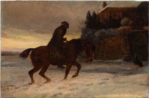 Heywood Hardy Arws (Attributed), Study of a Rider in the Snow - Antique Oil Painting