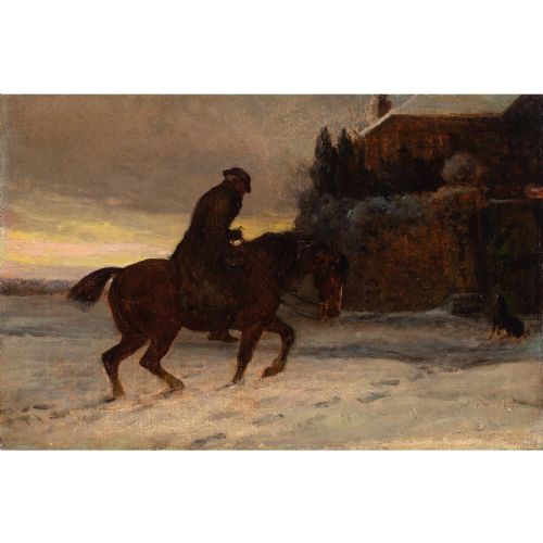fig 1. Heywood Hardy ARWS (Attributed), Study Of A Rider In The Snow - Antique Oil Painting 