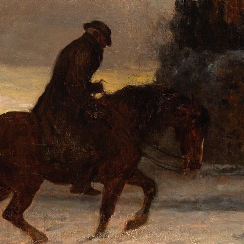 fig 2. Heywood Hardy ARWS (Attributed), Study Of A Rider In The Snow - Antique Oil Painting 