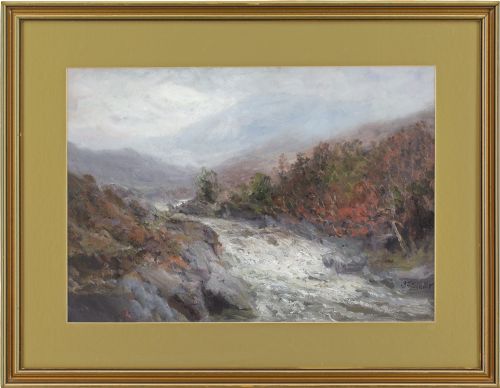 John Falconar Slater, Misty Uplands, Northumberland - Antique Gouache on Paper