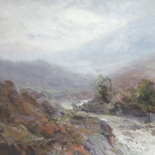 fig 3. John Falconar Slater, Misty Uplands, Northumberland - Antique Gouache on Paper