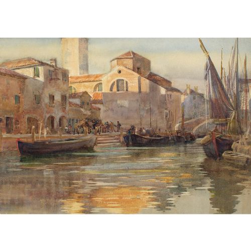 fig 1. Early 20th-Century English School, Venetian Canal Scene With Sailboats - Watercolour