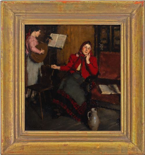 Peter Kálmán, the Music Lesson - Antique Oil Painting