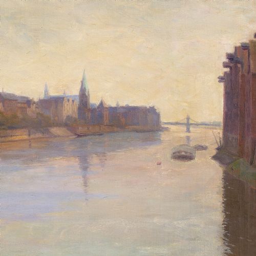 fig 3. Christian Asmussen, European Cityscape With River - Antique Oil Painting