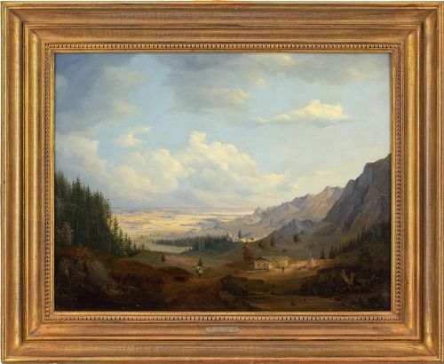 Max Josef Wagenbauer (School), Alpine Landscape with Cabin - Antique Oil Painting