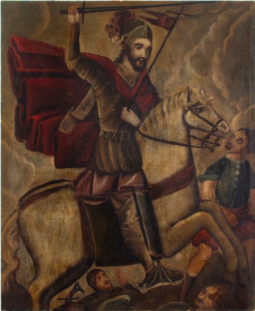 18th-century Cusco School, Santiago Matamoros - Antique Oil Painting