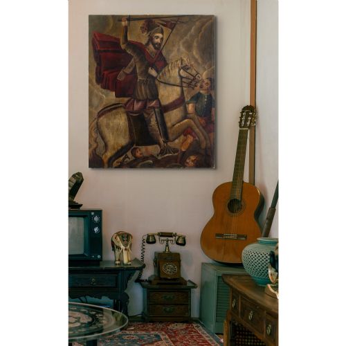 fig 1. 18th-Century Cusco School, Santiago Matamoros - Antique Oil Painting 