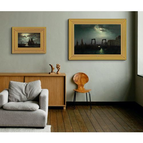 fig 3. Carl Bille, Evening Near The Old Knippelsbro In Copenhagen - Antique Oil Painting 