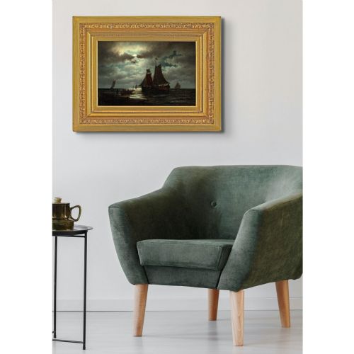 fig 2. Carl Bille, Coastal Nocturne With Sailboats - Antique Oil Painting
