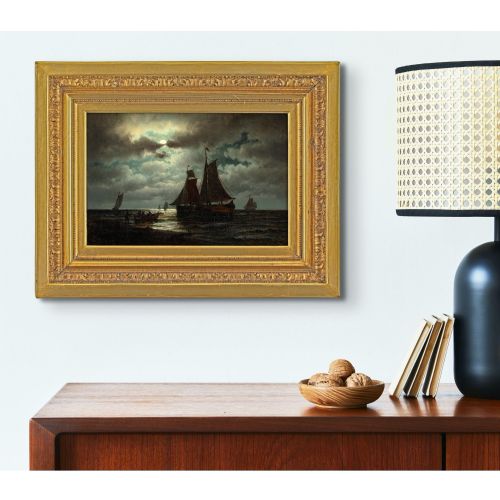 fig 3. Carl Bille, Coastal Nocturne With Sailboats - Antique Oil Painting