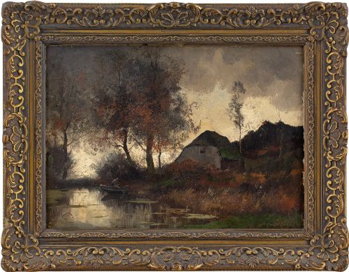 Early 20th-century, River Landscape with Cottage - Oil Painting