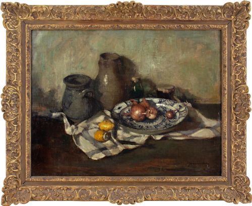 Jan Van Looy, Still Life with Ceramics, Onions & Lemons - Oil Painting