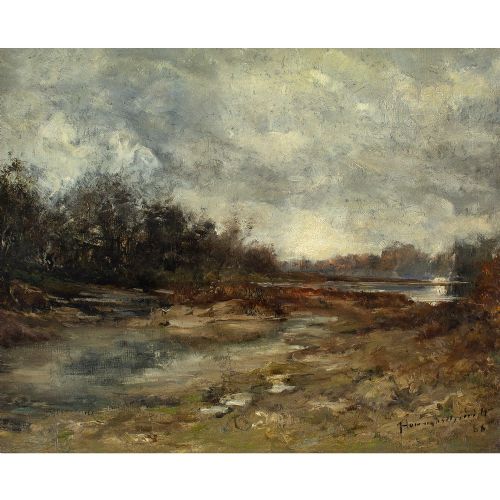 fig 1. Late 19th-Century German School, Isar Meadows, Munich - Antique Oil Painting