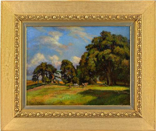 Viggo Pedersen, Study for Brynet, Hestehaven, Evening Sun, Hillerod - Antique Oil Painting