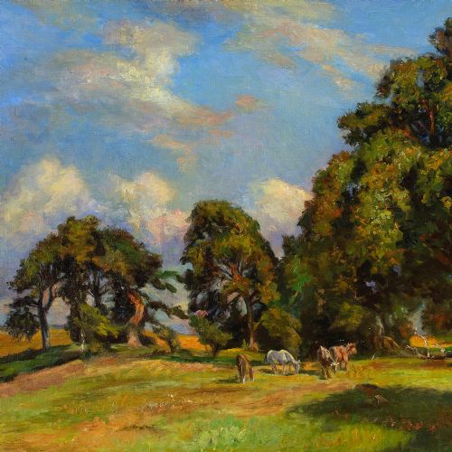 fig 3. Viggo Pedersen, Study For Brynet, Hestehaven, Evening Sun, Hillerod - Antique Oil Painting