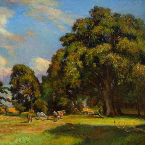 fig 4. Viggo Pedersen, Study For Brynet, Hestehaven, Evening Sun, Hillerod - Antique Oil Painting