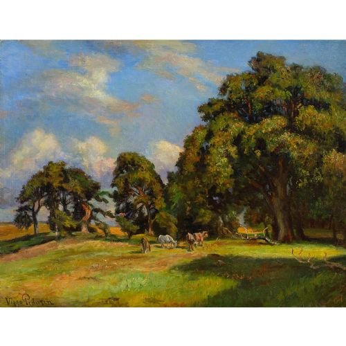 fig 1. Viggo Pedersen, Study For Brynet, Hestehaven, Evening Sun, Hillerod - Antique Oil Painting