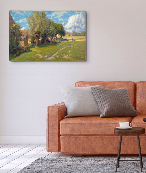 fig 1. Justus Lundegård, Landscape With Farm - Antique Oil Painting