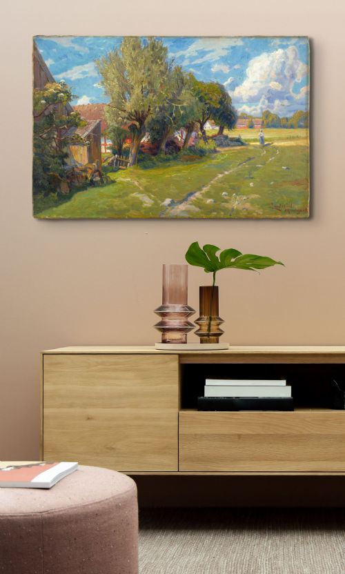 fig 3. Justus Lundegård, Landscape With Farm - Antique Oil Painting