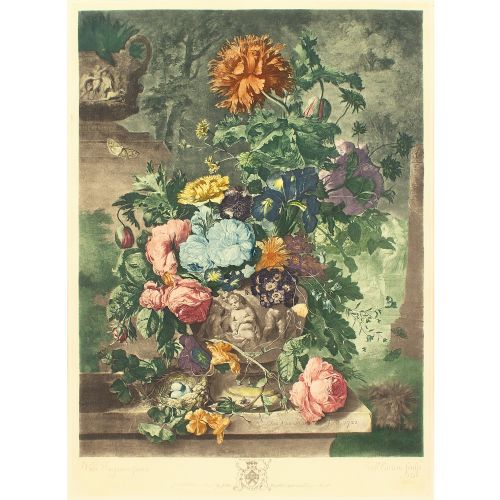 fig 1. Richard Earlom After Jan van Huysum, Still Life With Flowers - Hand-Coloured Mezzotint