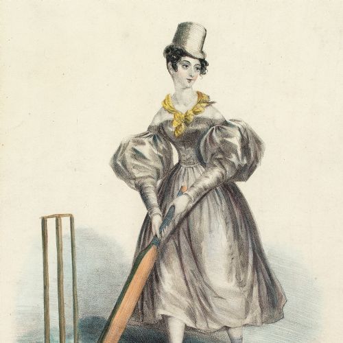 fig 4. 19th-Century Hand-Coloured Lithograph, Keeping The Wicket Against All England