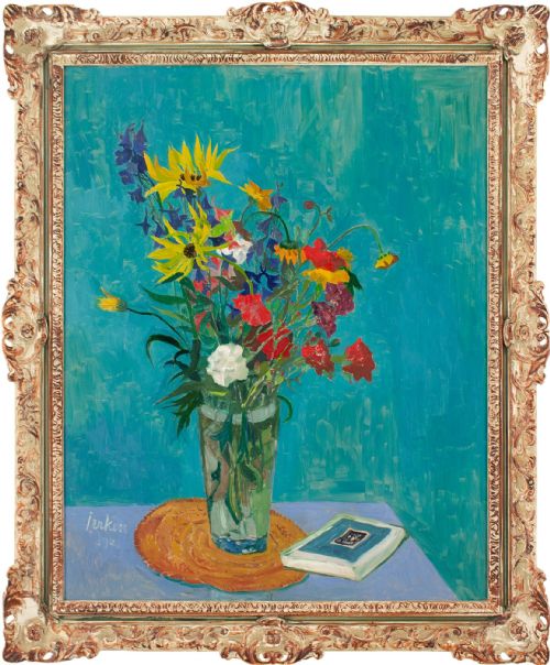Erik Jerken, Still Life with Flowers & Book - Oil Painting