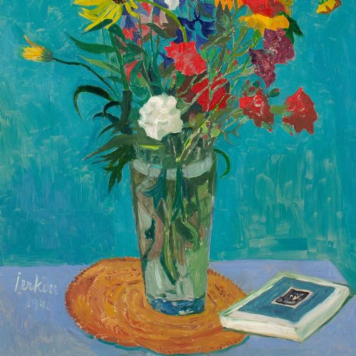 fig 3. Erik Jerken, Still Life With Flowers & Book - Oil Painting