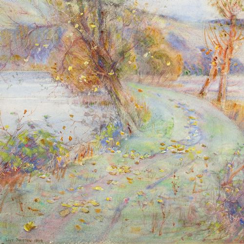 fig 1. Lily Bristow, Autumnal Landscape With Pond - Antique Watercolour