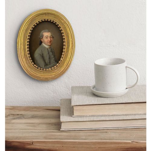 18THCENTURY DANISH SCHOOL MINIATURE PORTRAIT OF A GENTLEMAN ANTIQUE OIL PAINTING - ADDITIONAL PHOTO 1