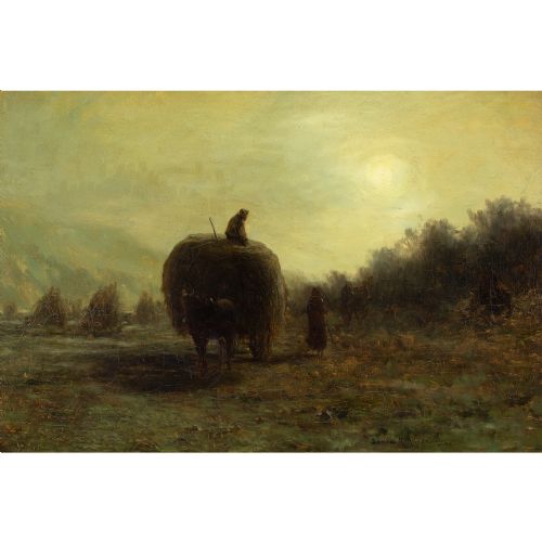 fig 1. James Alfred Aitken AHRA RSW, A Cornfield, Moonlight - Antique Oil Painting