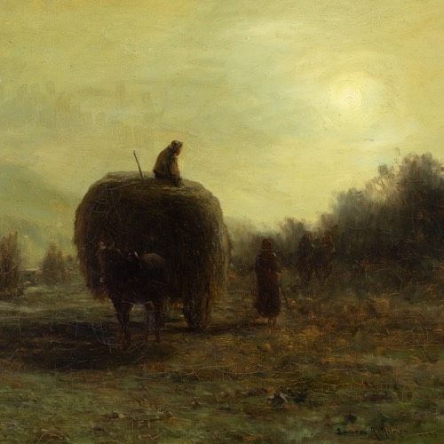 fig 2. James Alfred Aitken AHRA RSW, A Cornfield, Moonlight - Antique Oil Painting
