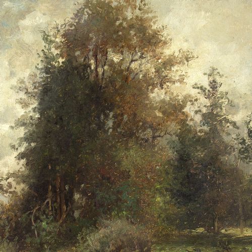 fig 3. Karl Peter Burnitz, Woodland View With Pond - Antique Oil Painting