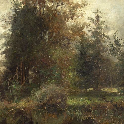 fig 5. Karl Peter Burnitz, Woodland View With Pond - Antique Oil Painting
