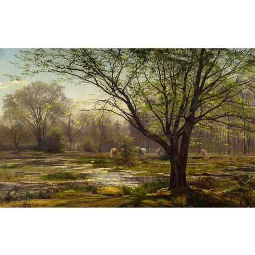 CHRISTIAN ZACHO SPRING FOREST OF FONTAINEBLEAU MARE AUX FES ANTIQUE OIL PAINTING - ADDITIONAL PHOTO 1