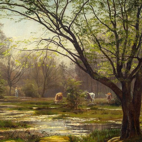 CHRISTIAN ZACHO SPRING FOREST OF FONTAINEBLEAU MARE AUX FES ANTIQUE OIL PAINTING - ADDITIONAL PHOTO 4
