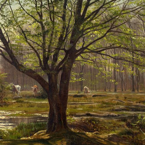 CHRISTIAN ZACHO SPRING FOREST OF FONTAINEBLEAU MARE AUX FES ANTIQUE OIL PAINTING - ADDITIONAL PHOTO 6