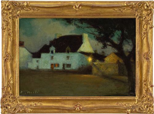 Joseph-paul Mesle, White House at Dusk, Brittany - Antique Oil Painting