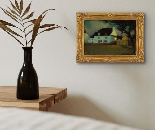 fig 2. Joseph-Paul Mesle, White House At Dusk, Brittany - Antique Oil Painting