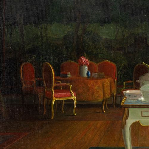 CHRISTIAN TILEMANNPETERSEN THE TAPESTRY ROOM AT SVANHOLM MANOR ANTIQUE OIL PAINTING - ADDITIONAL PHOTO 7