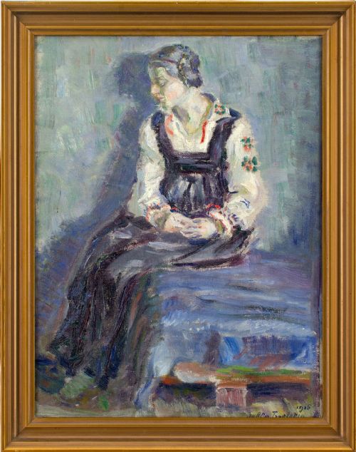 Jelle Troelstra, Portrait of a Seated Woman - Antique Oil Painting
