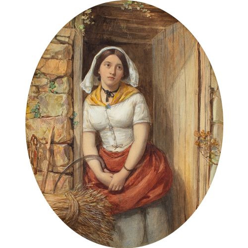 fig 2. Octavius Oakley RWS, Harvest Girl - Antique Watercolour