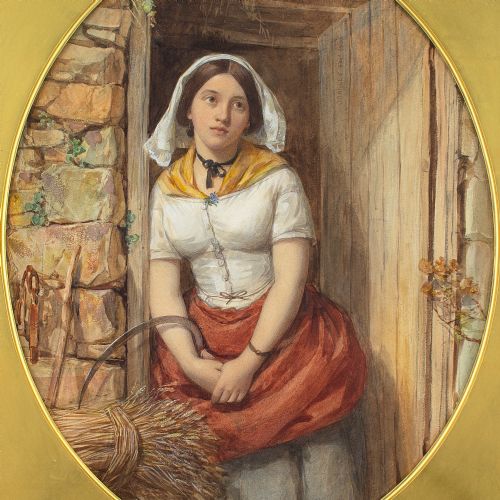 fig 4. Octavius Oakley RWS, Harvest Girl - Antique Watercolour