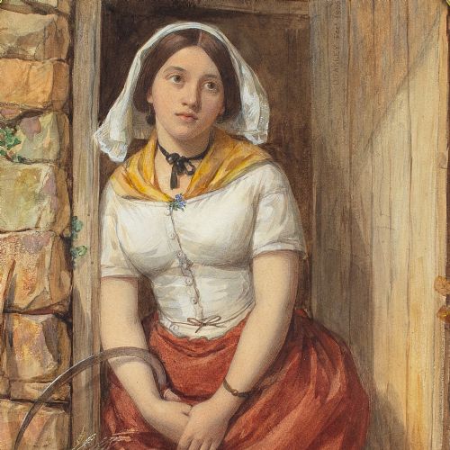fig 5. Octavius Oakley RWS, Harvest Girl - Antique Watercolour