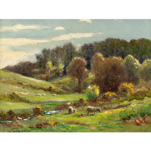 fig 1. Ernest Higgins Rigg, Summer Landscape With Grazing Sheep - Oil Painting 
