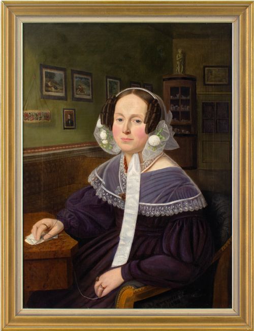 Georg Wilhelm Feistkorn, Portrait of a Woman in an Interior - Antique Oil Painting
