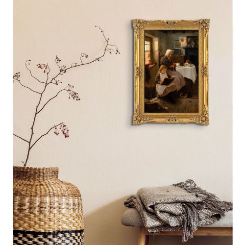 fig 3. George A Elcock, Reading For Grandma - Antique Oil Painting